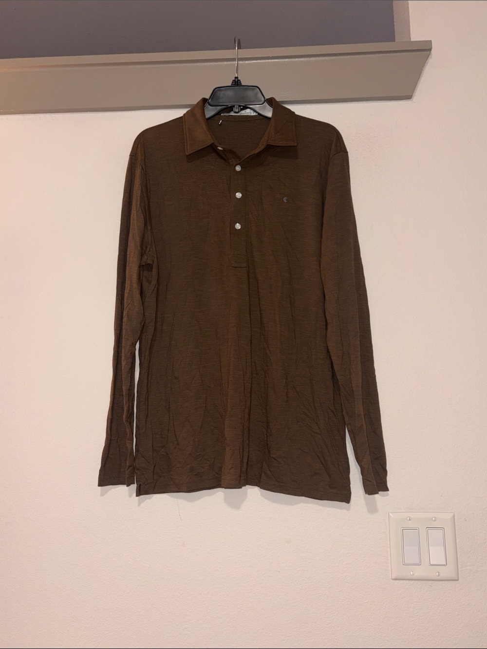Criquet Men’s brrr Long Sleeve Range Polo in Brown SZ L NWOT